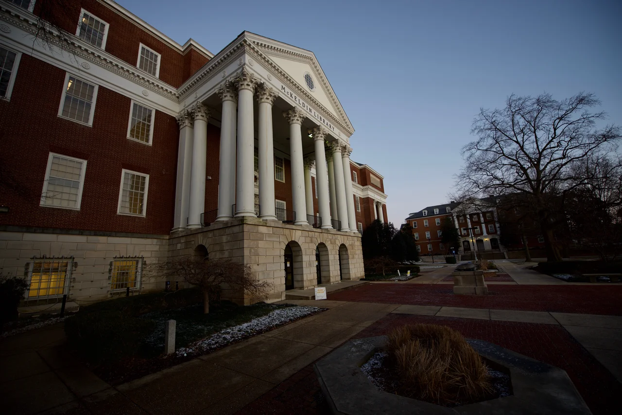 McKeldin Library at the University of Maryland, College Park, on a winter morning