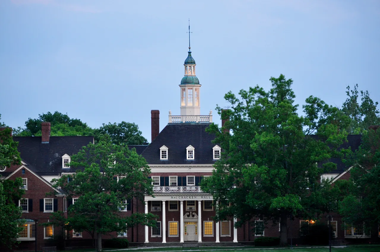 MacCracken Hall at dusk at Miami University
