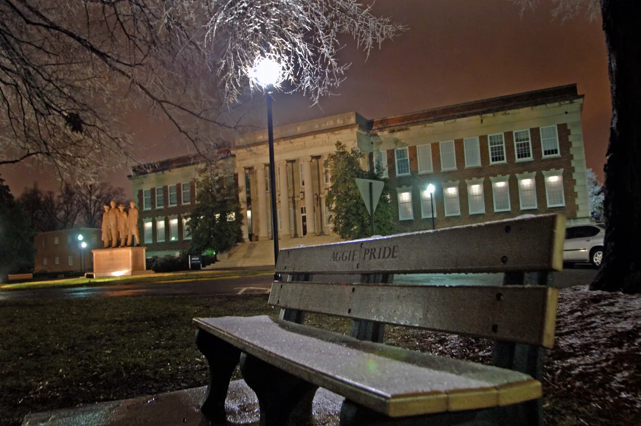 North Carolina A&T State University campus: Night Snow Dudley 1
