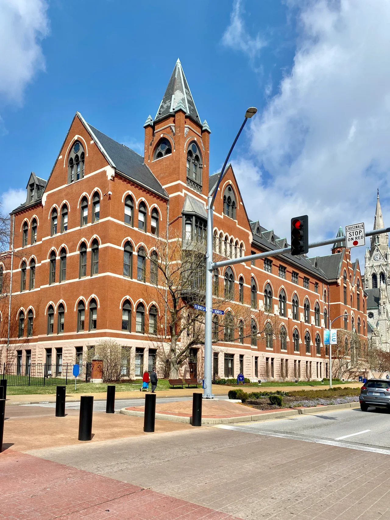 DuBourg Hall’s red-brick tower at Saint Louis University.