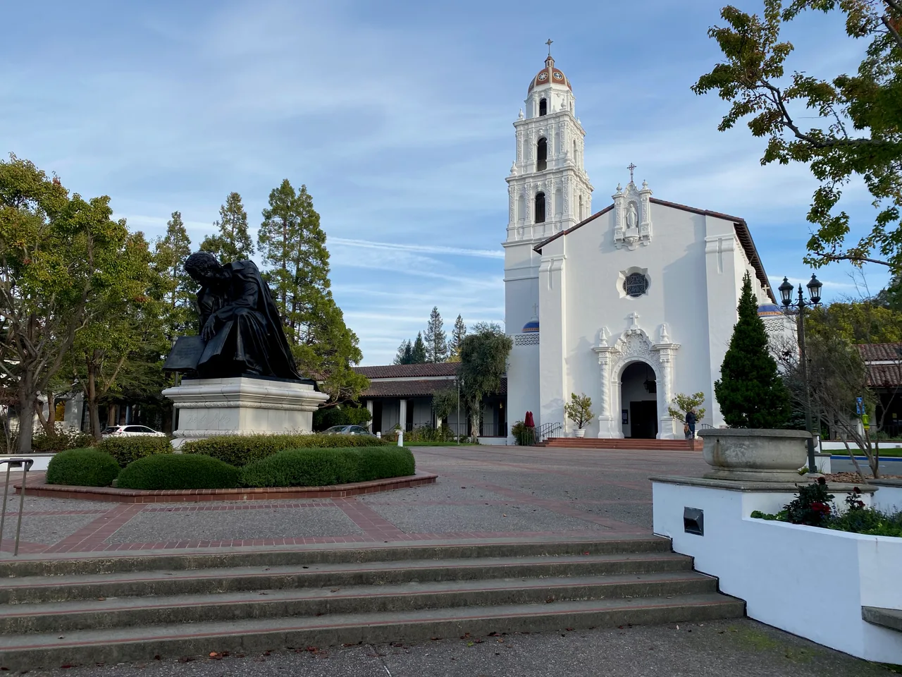 Chapel of Saint Mary and its planted forecourt on Saint Mary’s College’s Moraga campus.